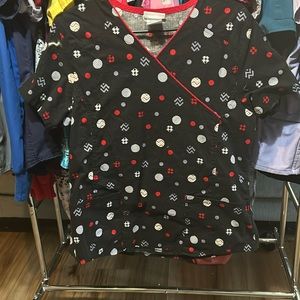 Black and red spotted scrub top. Size S.